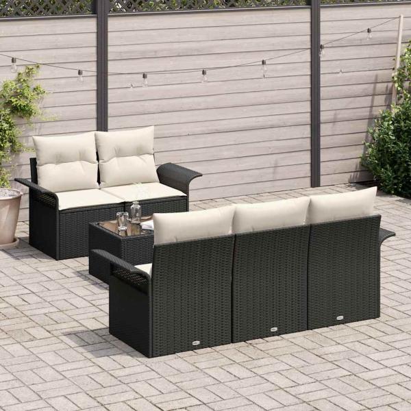 6-teiliges Garten Sofa Set mit Kissen in Schwarz aus Poly Rattan