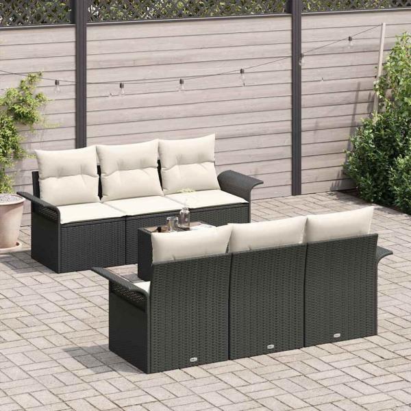 7-teilige Garten Sofa Set mit Kissen Schwarz Poly-Rattan
