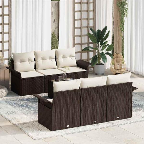 ARDEBO.de - 7-teiliges Garten Sofa Set mit Kissen Braun Poly Rattan