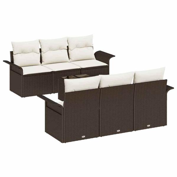 7-teiliges Garten Sofa Set mit Kissen Braun Poly Rattan