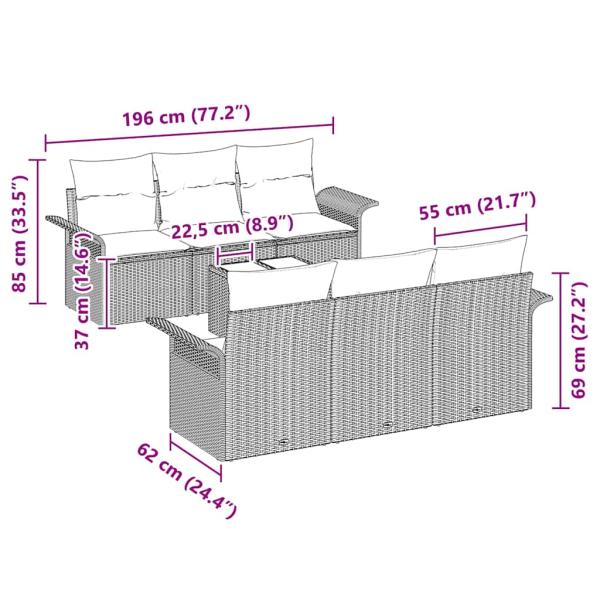 7-teilige Garten Sofa Set mit Kissen Schwarz Poly Rattan