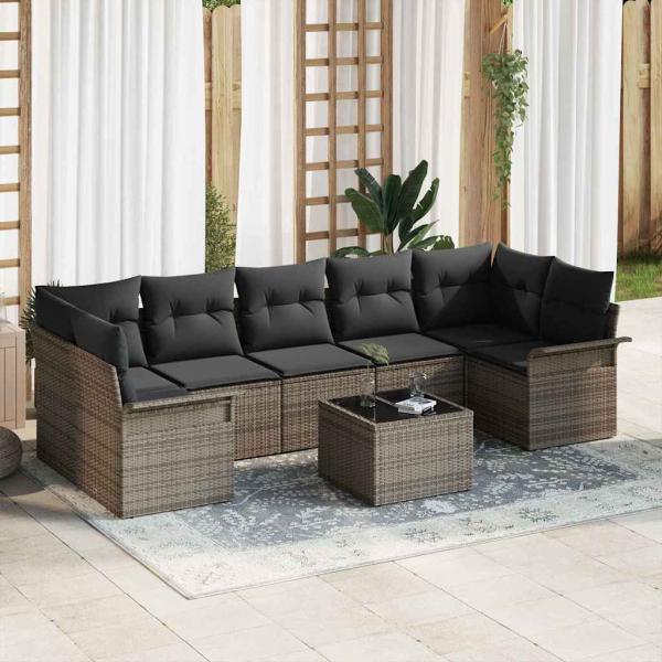 ARDEBO.de - 8-teiliges Garten Sofa Set mit Kissen Grau Poly Rattan