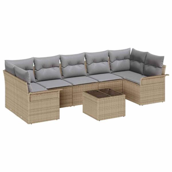 8-teiliges Garten-Sofa-Set mit Kissen in Beige Poly Rattan