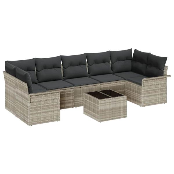 8-teiliges Garten-Sofa-Set mit Kissen Hellgrau Poly-Rattan