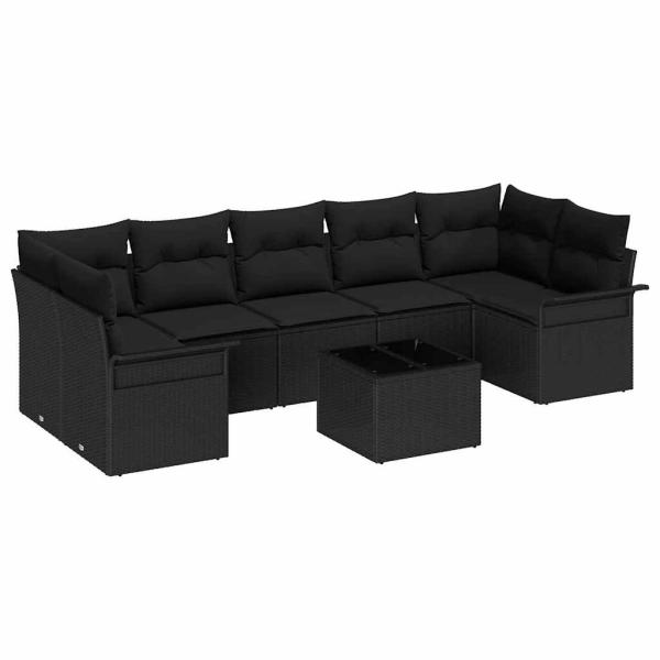 8-teiliges Garten Sofa Set mit Kissen Schwarz Poly Rattan