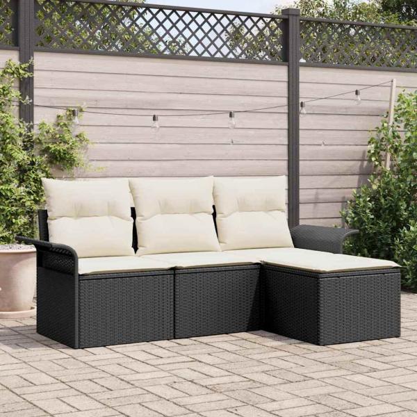 ARDEBO.de - 4-teiliges Garten-Sofa-Set mit Kissen Schwarz Poly Rattan