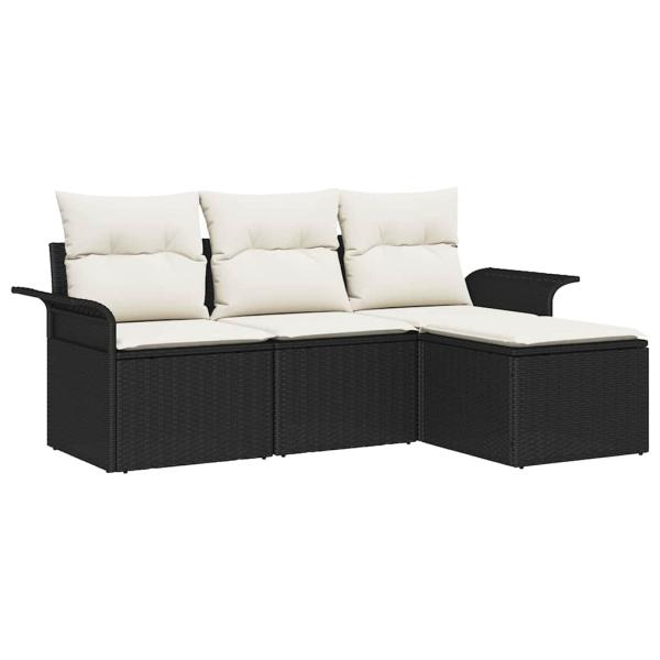 4-teiliges Garten-Sofa-Set mit Kissen Schwarz Poly Rattan