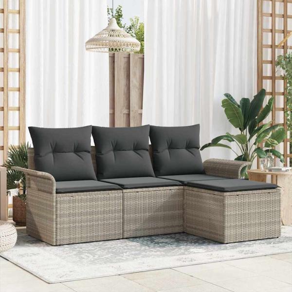 ARDEBO.de - 4-teiliges Garten Sofa Set mit Kissen Hellgrau Poly Rattan