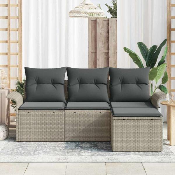 4-teiliges Garten Sofa Set mit Kissen Hellgrau Poly Rattan