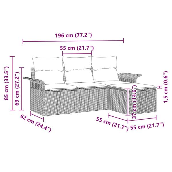 4-teiliges Garten Sofa Set mit Kissen Schwarz Poly Rattan
