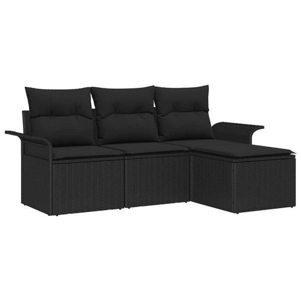 4-teiliges Garten Sofa Set mit Kissen Schwarz Poly Rattan