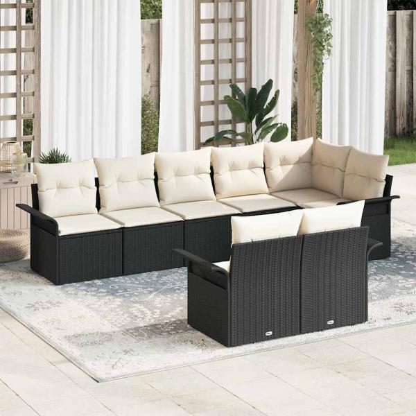 ARDEBO.de - 8-teiliges Garten Sofa Set mit Kissen Schwarz Poly Rattan