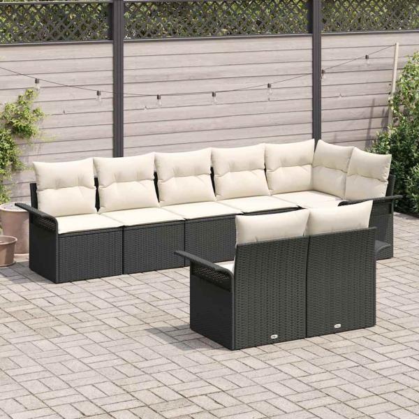 8-teiliges Garten Sofa Set mit Kissen Schwarz Poly Rattan
