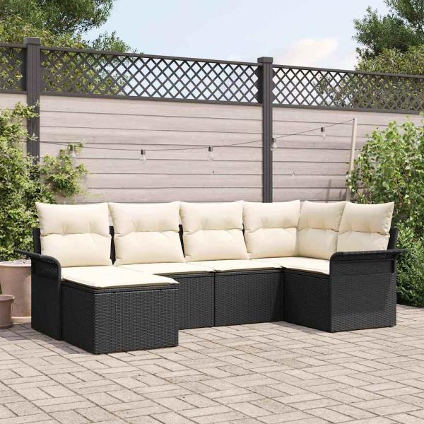 ARDEBO.de - 6-teiliges Garten Sofa Set mit Kissen Schwarz Poly-Rattan