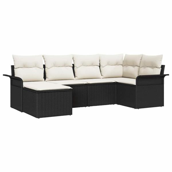 6-teiliges Garten Sofa Set mit Kissen Schwarz Poly-Rattan