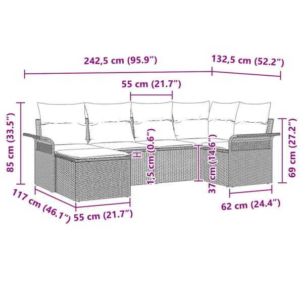 6-teiliges Garten-Sofaset mit Kissen Schwarz Poly-Rattan