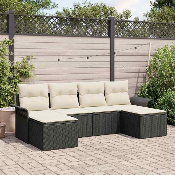 ARDEBO.de - 6-teiliges Garten Sofa Set mit Kissen schwarzes Poly Rattan