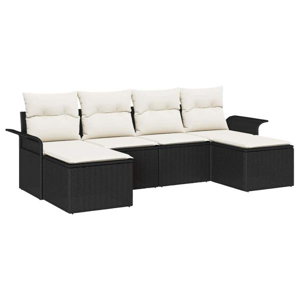 6-teiliges Garten Sofa Set mit Kissen schwarzes Poly Rattan