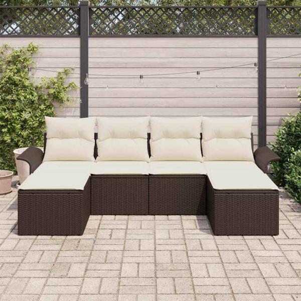 6-teiliges Garten Sofa Set mit Kissen Braun Poly Rattan