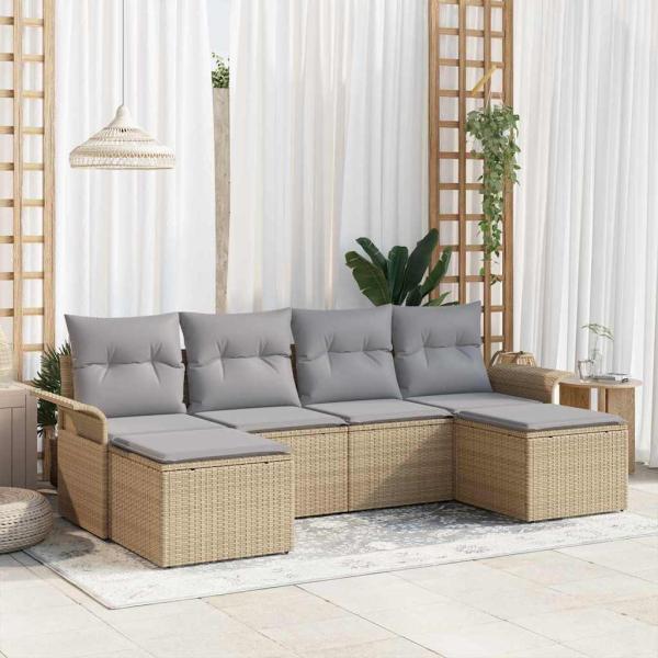 ARDEBO.de - 6-teiliges Garten Sofa Set mit Kissen Beige Poly Rattan