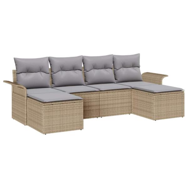 6-teiliges Garten Sofa Set mit Kissen Beige Poly Rattan