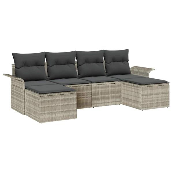 6-teiliges Garten Sofa Set mit Kissen Hellgrau Poly Rattan