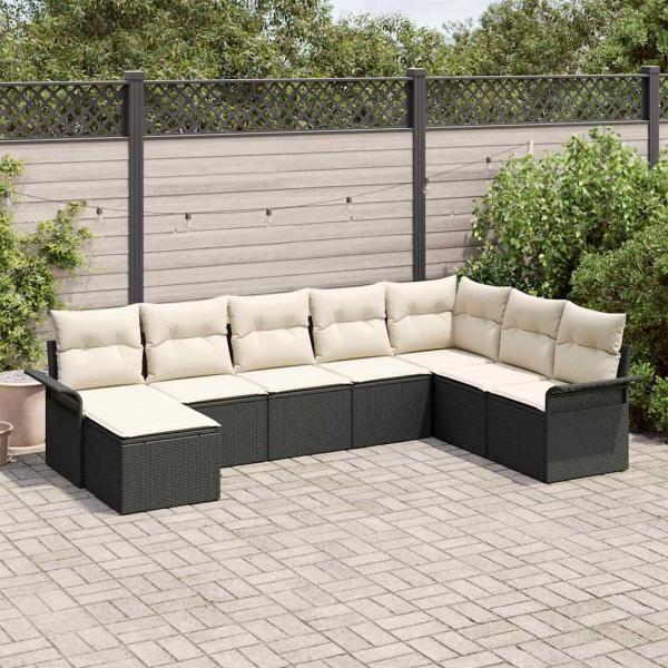 ARDEBO.de - 8-teiliges Garten Sofa Set mit Kissen - Schwarz Poly Rattan