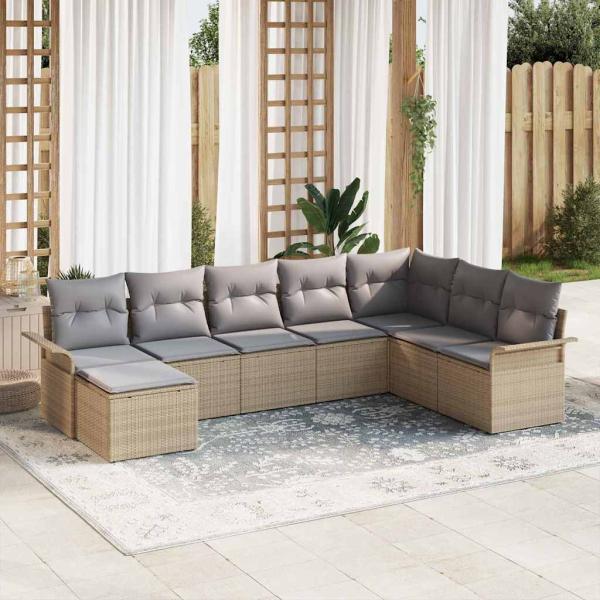 ARDEBO.de - 8-teiliges Garten Sofa Set mit Kissen Beige Poly Rattan