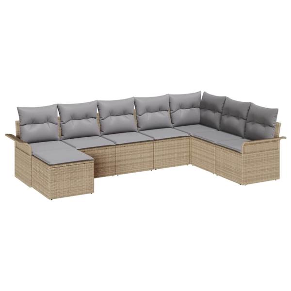 8-teiliges Garten Sofa Set mit Kissen Beige Poly Rattan