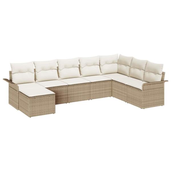 8-teiliges Garten-Sofa-Set mit Kissen, Beige Poly-Rattan