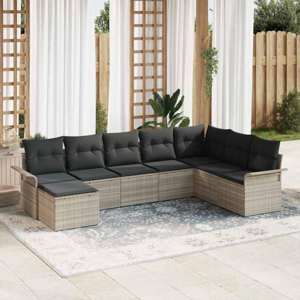 ARDEBO.de - 8-teilige Garten Sofa Set mit Kissen Hellgrau Poly Rattan