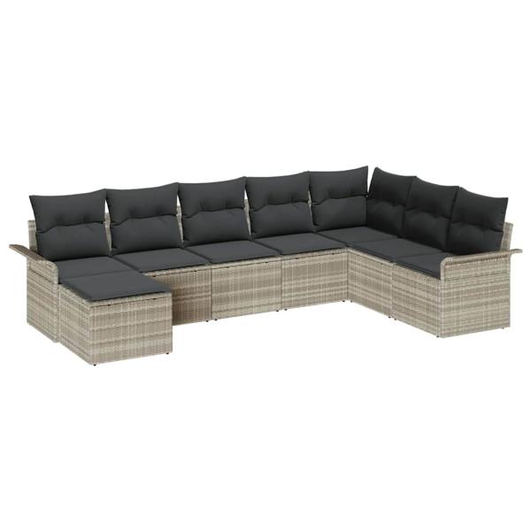 8-teilige Garten Sofa Set mit Kissen Hellgrau Poly Rattan