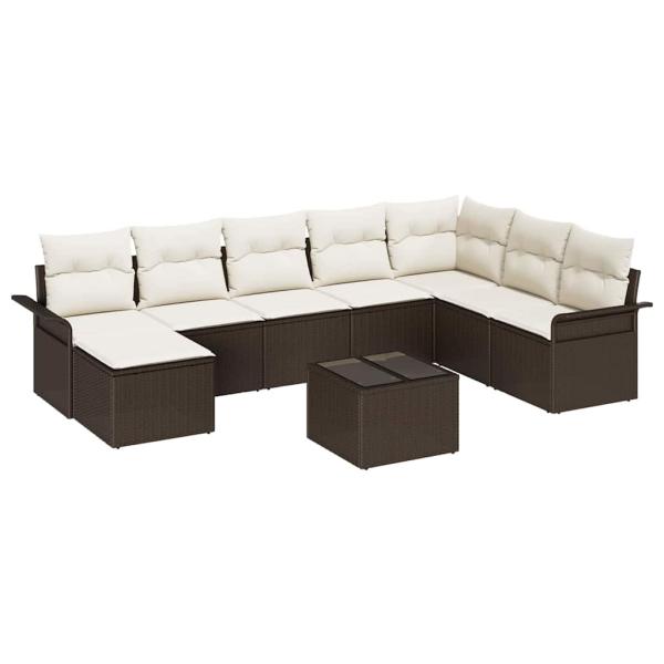 8-teiliges Garten-Sofa-Set mit Kissen Graues Poly-Rattan