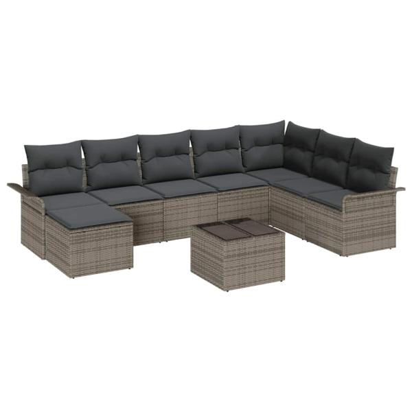 8-teiliges Garten-Sofa-Set mit Kissen Grau Poly Rattan