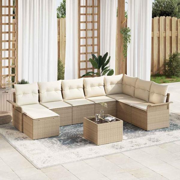 ARDEBO.de - Gartensofa-set 9 stk. Beige Poly-Rattan