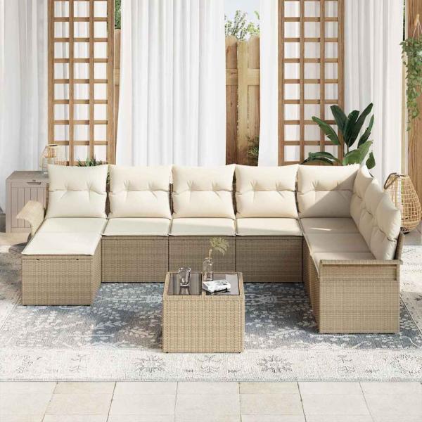 Gartensofa-set 9 stk. Beige Poly-Rattan