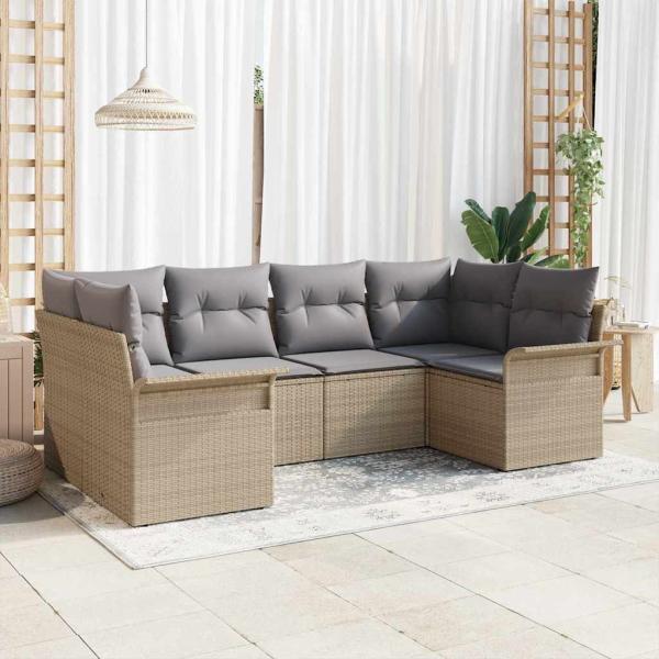 ARDEBO.de - 6-teiliges Garten-Sofa-Set mit Kissen Beige Poly Rattan