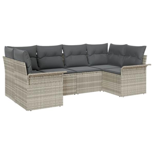 6-teiliges Garten Sofa Set mit Kissen Hellgraues Poly Rattan
