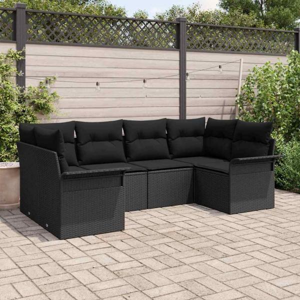ARDEBO.de - 6-teiliges Garten Sofa Set mit Kissen Schwarz Poly Rattan
