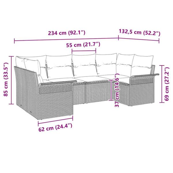 6-teiliges Garten Sofa Set mit Kissen Schwarz Poly Rattan