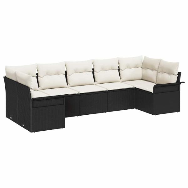 7-teiliges Garten-Sofa-Set mit Kissen Schwarz Poly-Rattan