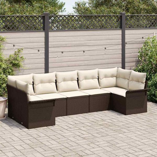 ARDEBO.de - 7-teiliges Garten-Sofa-Set mit Kissen Braun Poly Rattan