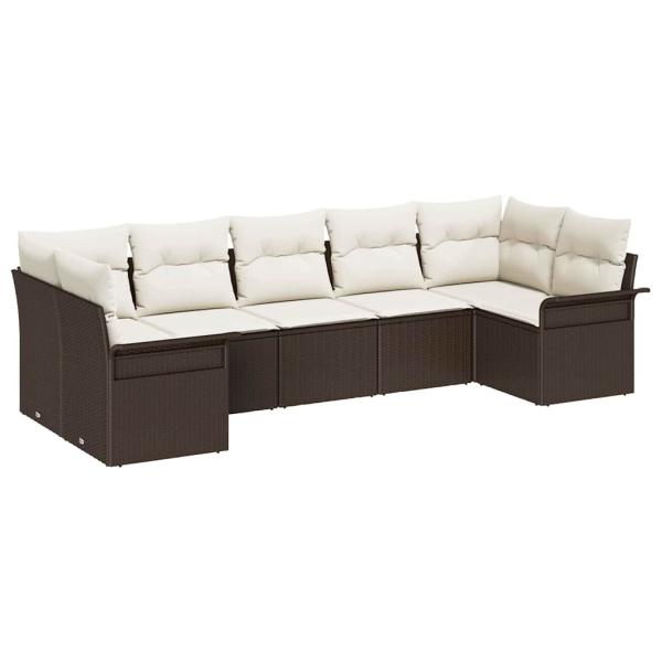 7-teiliges Garten-Sofa-Set mit Kissen Braun Poly Rattan