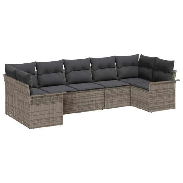 7-teiliges Garten Sofa Set mit Kissen Grau Poly Rattan