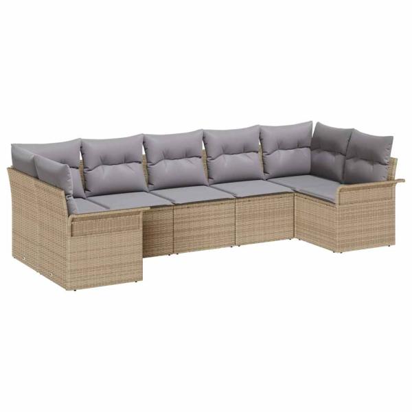 7-teiliges Garten-Sofa-Set mit Kissen in Beigem Poly-Rattan