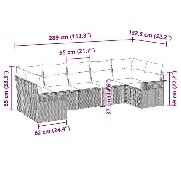 7-teiliges Garten-Sofa-Set mit Kissen in Beigem Poly-Rattan