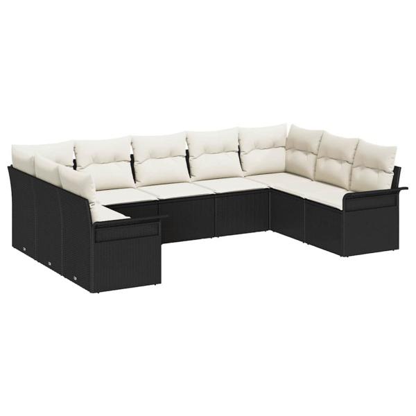 9-teiliges Garten Sofa Set mit Kissen Schwarz Poly Rattan