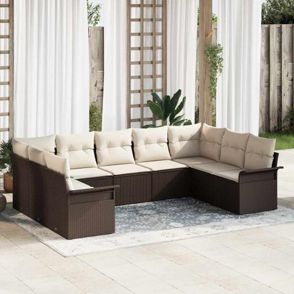 ARDEBO.de - 9-teiliges Garten Sofa Set mit Kissen Braun Poly Rattan