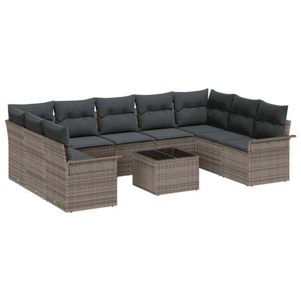 9-teiliges Garten Sofa Set mit Kissen Schwarz Poly Rattan