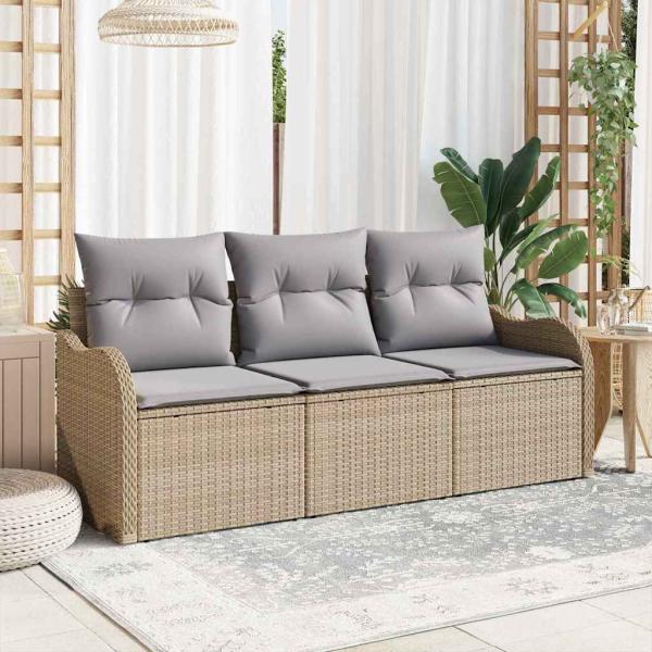 ARDEBO.de - 3-teiliges Gartensofa Set mit Kissen in Beige Poly Rattan